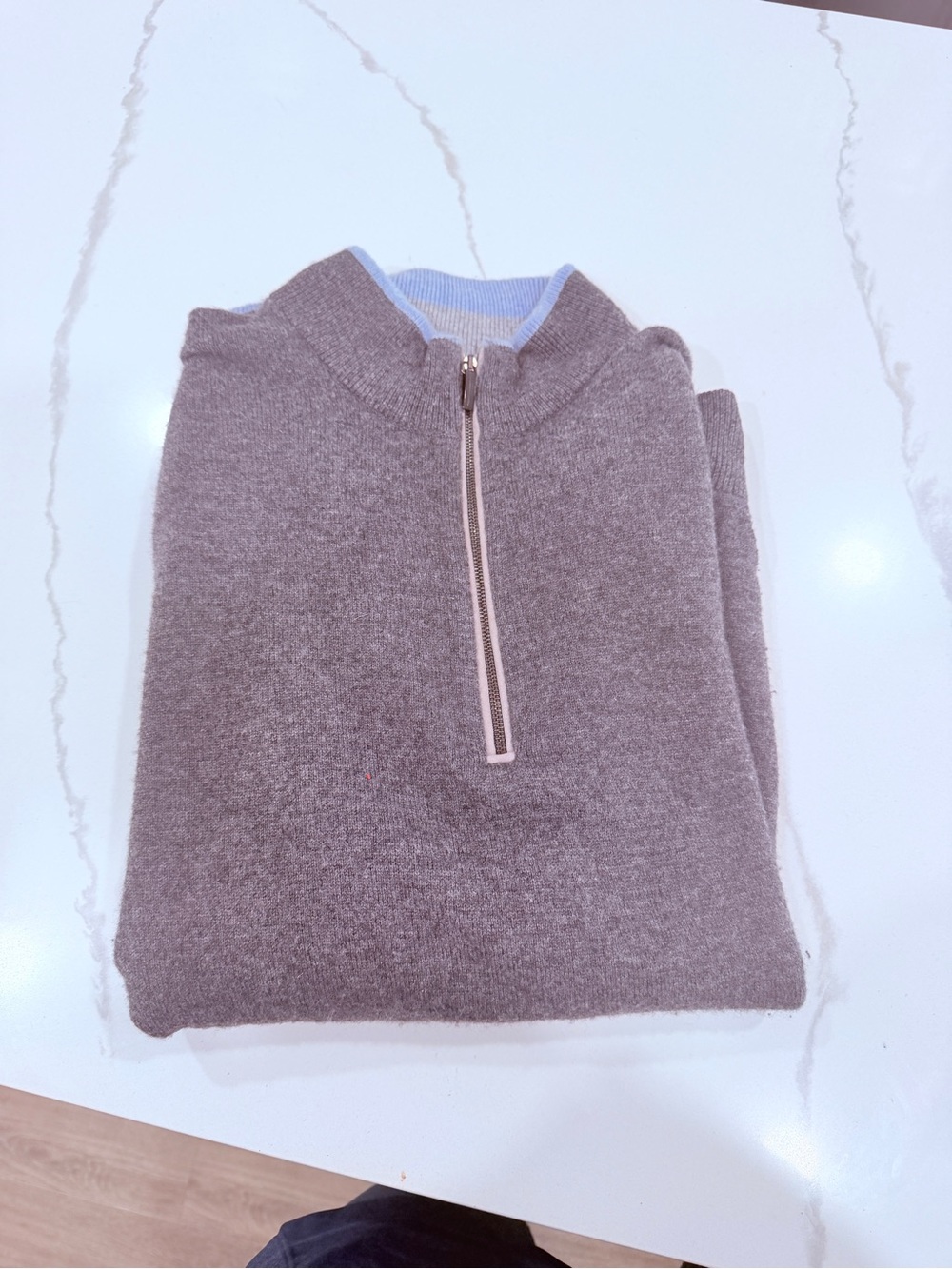 Greyson Men’s Charcoal Half-Zip Sweater with Light Blue Trim